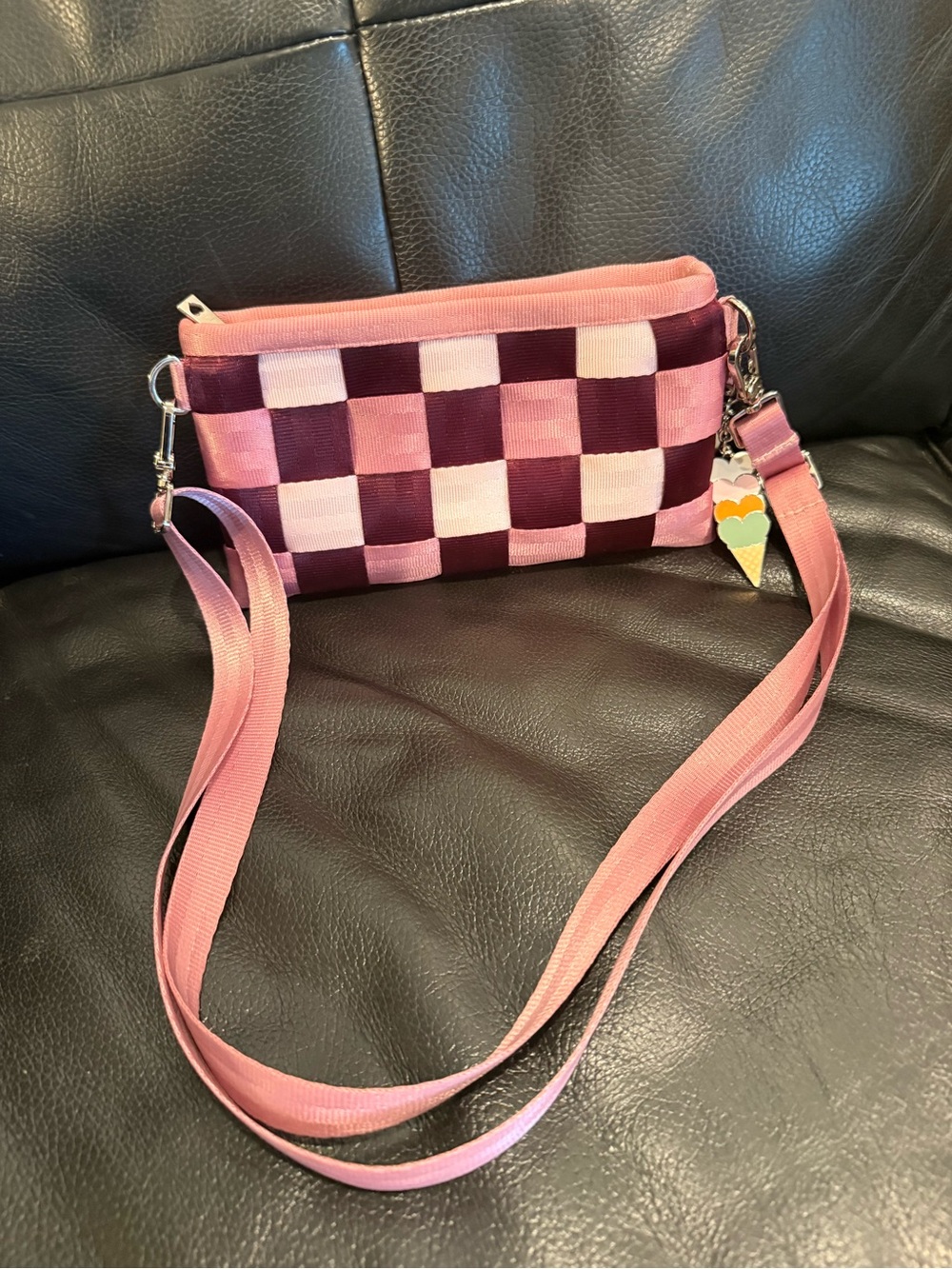 Harvey’s Pink and Burgundy Checkered Crossbody/belt Bag